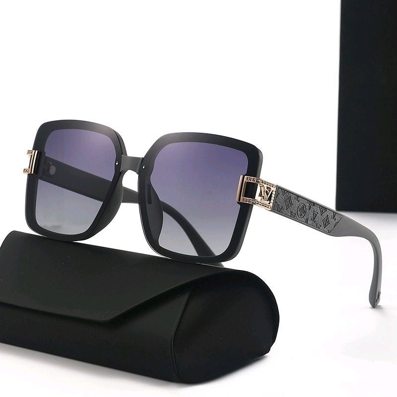 【#A530】Oversized Frame Embossed Temple Gradient Sunglasses, Women Decorative Slim Outdoor UV Shades