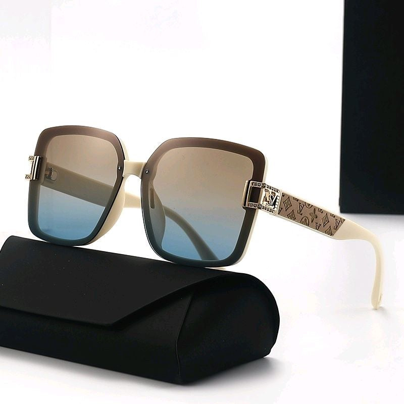 【#A530】Oversized Frame Embossed Temple Gradient Sunglasses, Women Decorative Slim Outdoor UV Shades