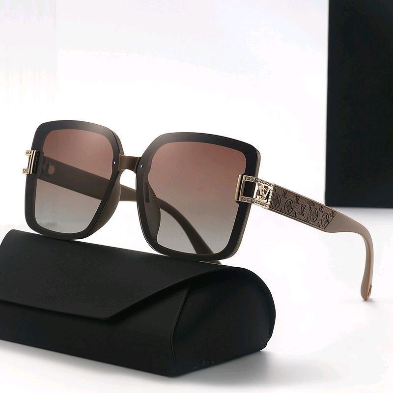 【#A530】Oversized Frame Embossed Temple Gradient Sunglasses, Women Decorative Slim Outdoor UV Shades