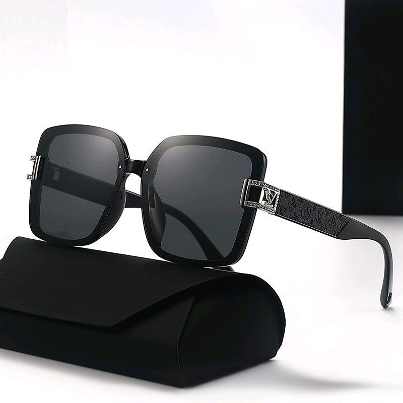 【#A530】Oversized Frame Embossed Temple Gradient Sunglasses, Women Decorative Slim Outdoor UV Shades