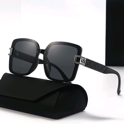 【#A530】Oversized Frame Embossed Temple Gradient Sunglasses, Women Decorative Slim Outdoor UV Shades