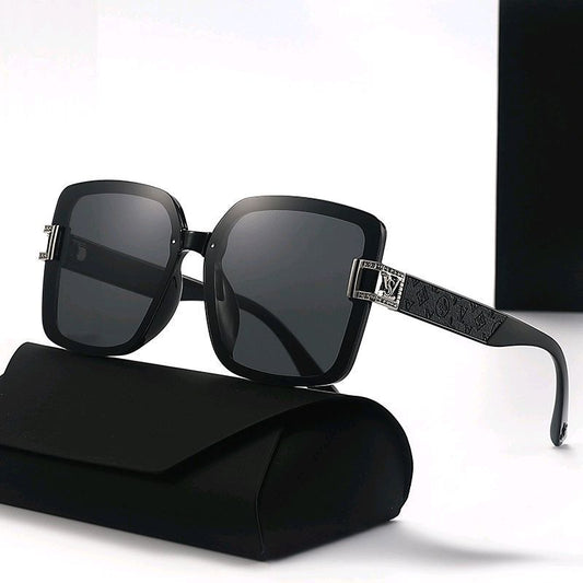 【#A530】Oversized Frame Embossed Temple Gradient Sunglasses, Women Decorative Slim Outdoor UV Shades