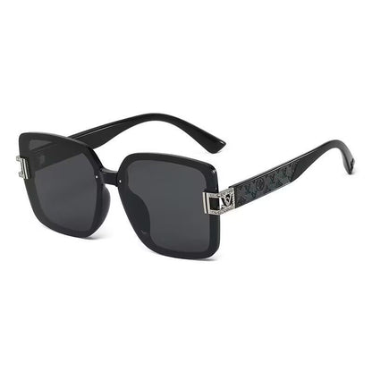 【#A530】Oversized Frame Embossed Temple Gradient Sunglasses, Women Decorative Slim Outdoor UV Shades