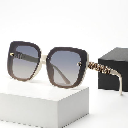 【#A531】Oversized Square Rhinestone Sunglasses for Women Luxury M Logo Gradient Lens Shades Fashion Sparkly Crystal Decor Sun Glasses UV Protection