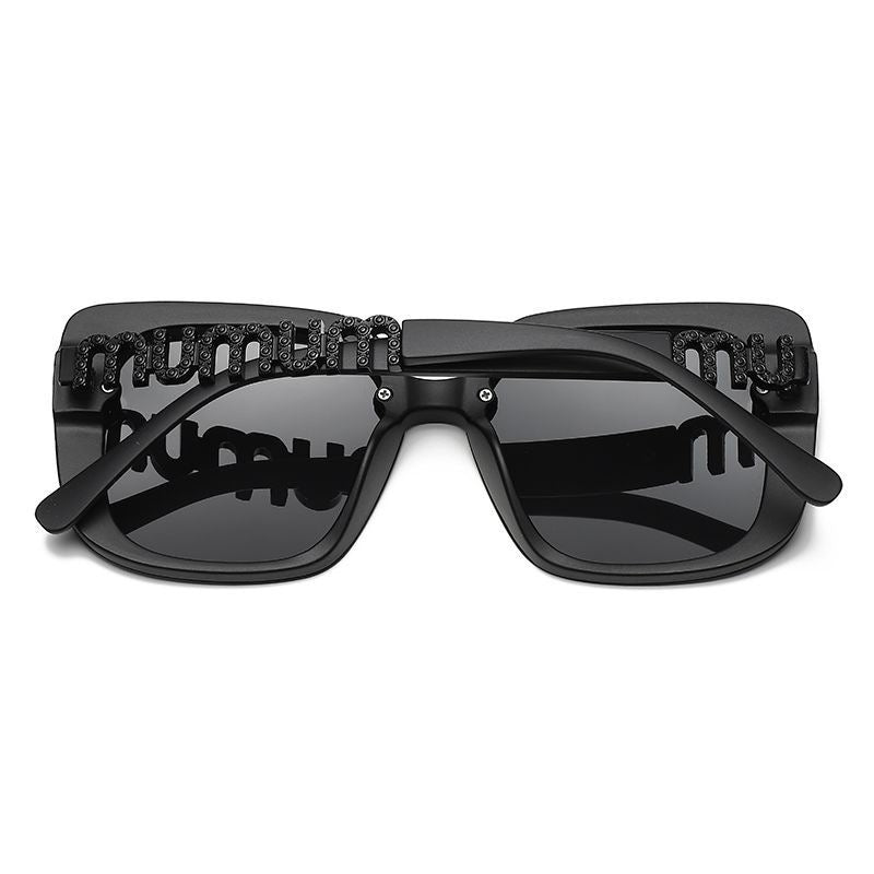 【#A531】Oversized Square Rhinestone Sunglasses for Women Luxury M Logo Gradient Lens Shades Fashion Sparkly Crystal Decor Sun Glasses UV Protection