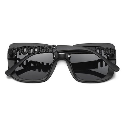 【#A531】Oversized Square Rhinestone Sunglasses for Women Luxury M Logo Gradient Lens Shades Fashion Sparkly Crystal Decor Sun Glasses UV Protection