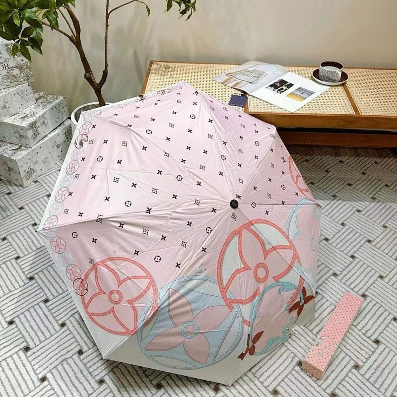 Auto Open Close Folding Umbrella Women Black Coating UV Protection Sun Umbrella Vintage Plaid Bear Floral Print Windproof Portable Rain Parasol