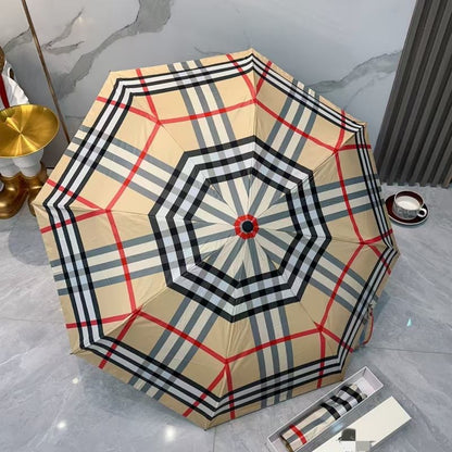 Auto Open Close Folding Umbrella Women Black Coating UV Protection Sun Umbrella Vintage Plaid Bear Floral Print Windproof Portable Rain Parasol