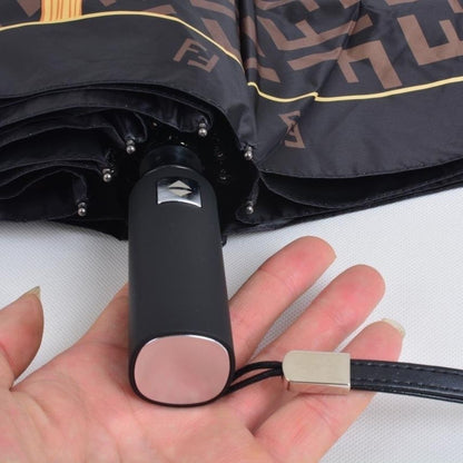 【#A534】Auto Open Close Folding Sun Rain Umbrella Vintage Geometric Chain Print Black Coating Windproof Portable Parasol