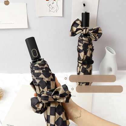 【#A541】Vintage Checkerboard Automatic Fold UV Protection Umbrella Windproof Travel Sun Rain Parasol