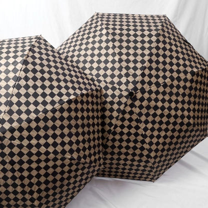 【#A541】Vintage Checkerboard Automatic Fold UV Protection Umbrella Windproof Travel Sun Rain Parasol