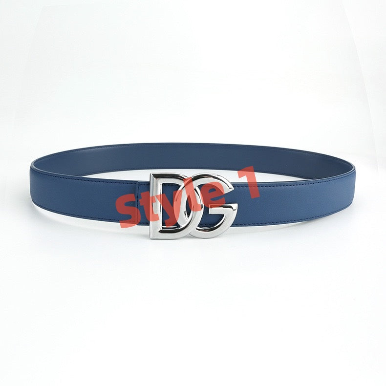 【#A545】Classic Double Letter Buckle Leather Belt Solid Color Waist Strap Daily Decorative Belt