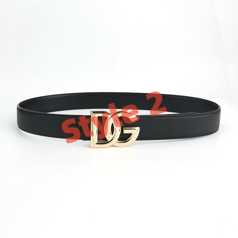 【#A545】Classic Double Letter Buckle Leather Belt Solid Color Waist Strap Daily Decorative Belt