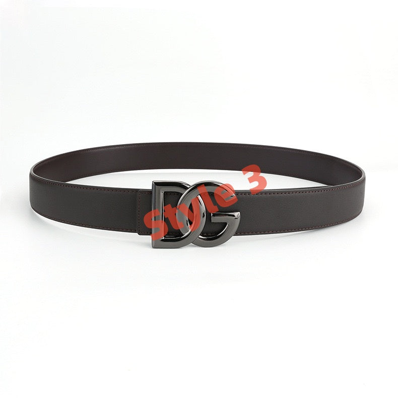 【#A545】Classic Double Letter Buckle Leather Belt Solid Color Waist Strap Daily Decorative Belt