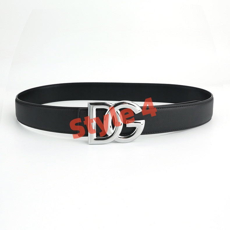 【#A545】Classic Double Letter Buckle Leather Belt Solid Color Waist Strap Daily Decorative Belt
