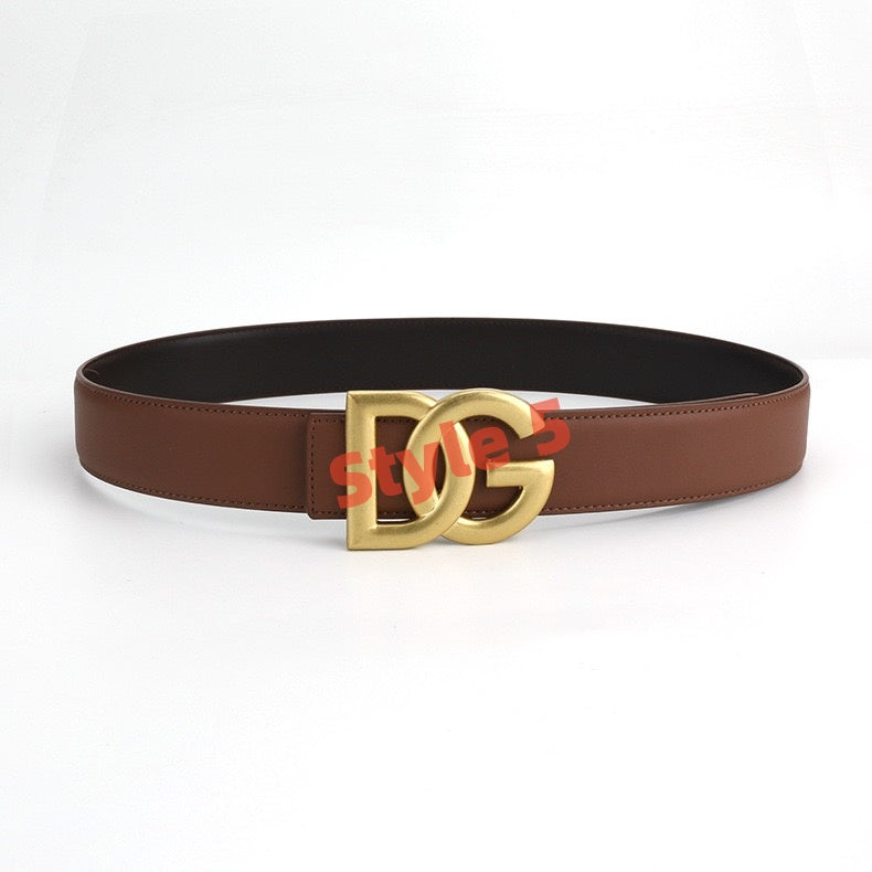 【#A545】Classic Double Letter Buckle Leather Belt Solid Color Waist Strap Daily Decorative Belt
