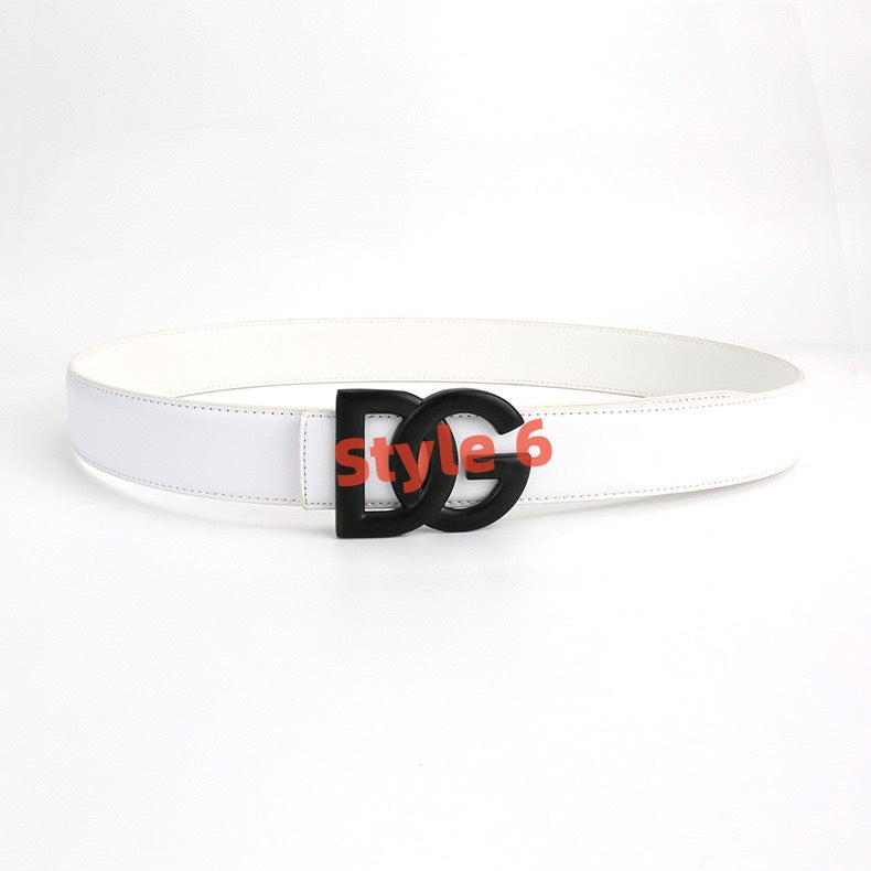 【#A545】Classic Double Letter Buckle Leather Belt Solid Color Waist Strap Daily Decorative Belt
