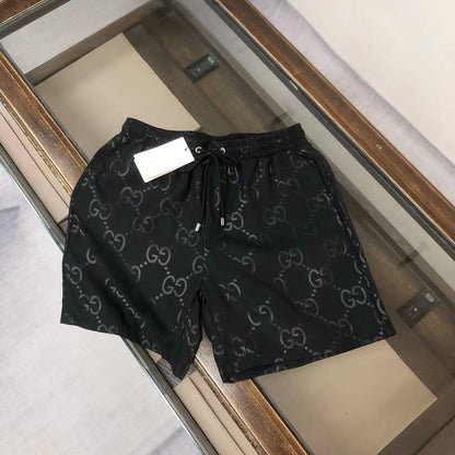 【#A548】Men All Over Dark Print Casual 5 Inch Shorts, Elastic Drawstring Waist Lightweight Quick Dry Breathable Straight Beach Sports Shorts