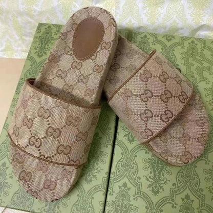 【#A549】Vintage All-Over Print Platform Slide Sandals, Unisex Anti-Slip Elevated Casual Outdoor Beach Slippers