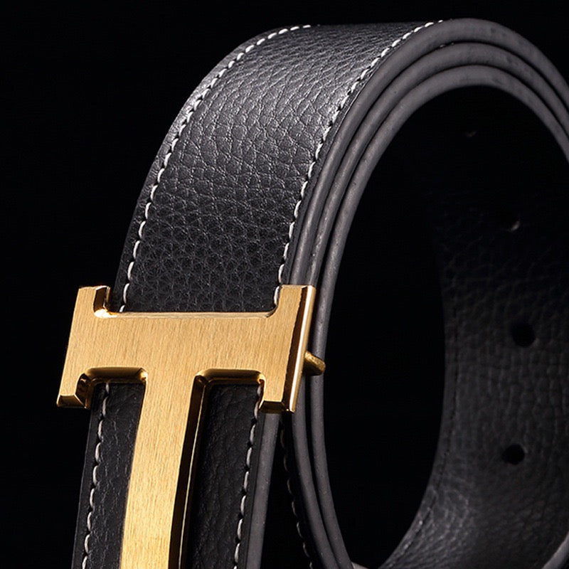 Men Luxury Metal Pin Buckle Belt, Litchi Grain Double Sided Leather Versatile Business Casual Waist Strap Multi Colors