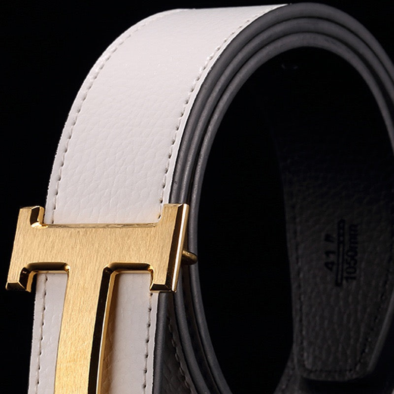 Men Luxury Metal Pin Buckle Belt, Litchi Grain Double Sided Leather Versatile Business Casual Waist Strap Multi Colors