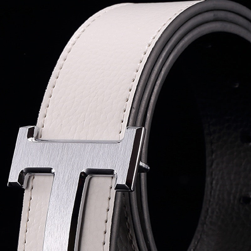 Men Luxury Metal Pin Buckle Belt, Litchi Grain Double Sided Leather Versatile Business Casual Waist Strap Multi Colors