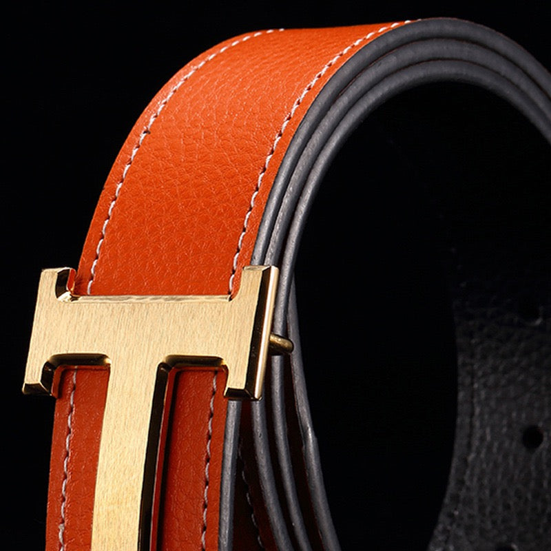Men Luxury Metal Pin Buckle Belt, Litchi Grain Double Sided Leather Versatile Business Casual Waist Strap Multi Colors
