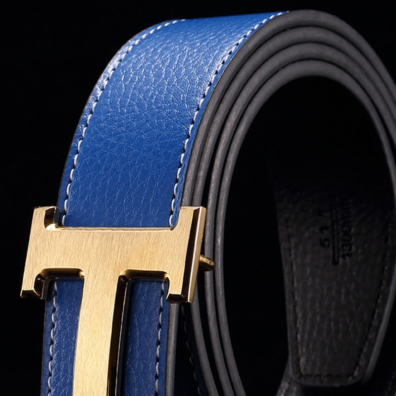 Men Luxury Metal Pin Buckle Belt, Litchi Grain Double Sided Leather Versatile Business Casual Waist Strap Multi Colors
