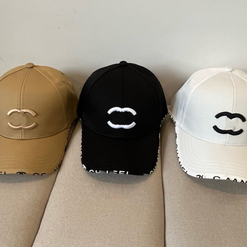 【#A563】Luxury Interlock Embroidery Baseball Cap, Letter Trim Curved Brim Sun Visor Hat Unisex Daily Streetwear 3 Colors