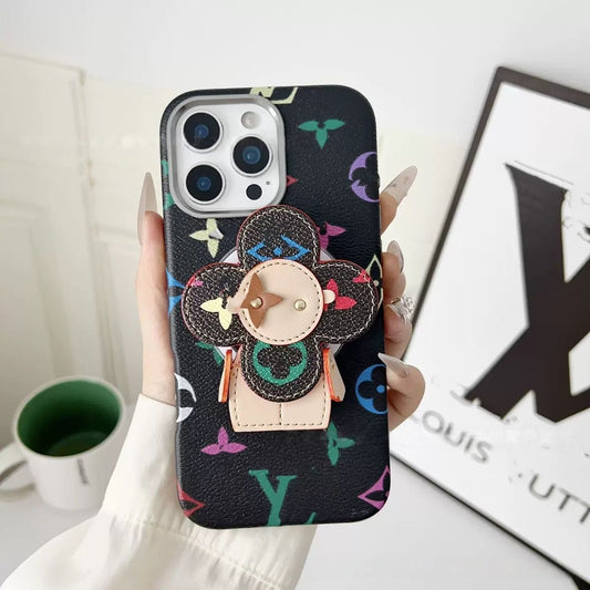 【#A567】Luxury Vintage All Over Print Phone Case, 3D Flower Rotatable Kickstand With Metal Chain Full Wrap Leather Shockproof Cover Multi Colors
