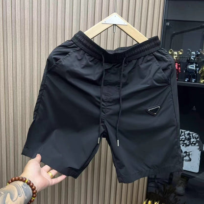【#A574】Men's Triangle Logo Ice Silk Quick Dry Five-Point Shorts Loose Versatile Casual Beach Shorts