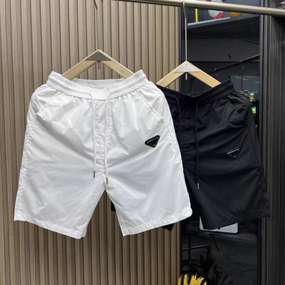 【#A574】Men's Triangle Logo Ice Silk Quick Dry Five-Point Shorts Loose Versatile Casual Beach Shorts