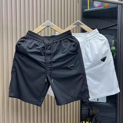 【#A574】Men's Triangle Logo Ice Silk Quick Dry Five-Point Shorts Loose Versatile Casual Beach Shorts
