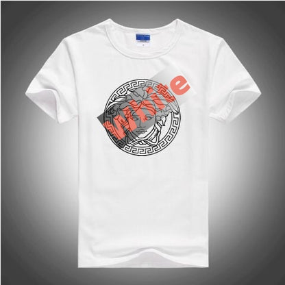 【#A575】Men's Crew Neck Short Sleeve T-Shirt With Retro Circular Line Print, Loose Breathable Casual Versatile Top