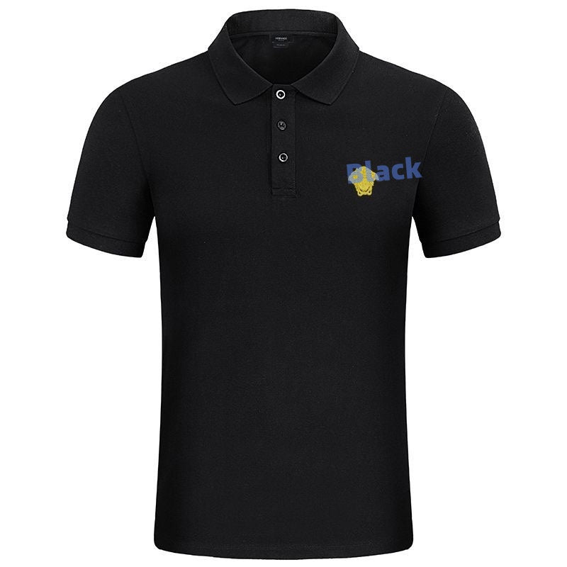 Men's Short Sleeve Polo Shirt With Exquisite Golden Embroidery, Breathable Pique Cotton Business Casual Lapel Top