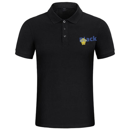 Men's Short Sleeve Polo Shirt With Exquisite Golden Embroidery, Breathable Pique Cotton Business Casual Lapel Top