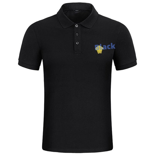 【#A576】Men's Short Sleeve Polo Shirt With Exquisite Golden Embroidery, Breathable Pique Cotton Business Casual Lapel Top