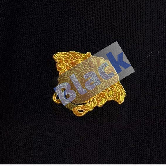 Men's Short Sleeve Polo Shirt With Exquisite Golden Embroidery, Breathable Pique Cotton Business Casual Lapel Top