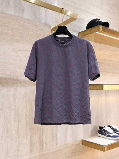 【#A579】Men's Crew Neck Short Sleeve T-Shirt With All Over Clover Print, Loose Breathable Casual Tee