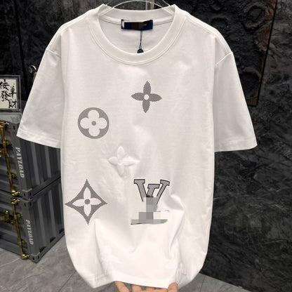 【#A585】Men's Crew Neck Short Sleeve T-Shirt With 3D Clover Print, Loose Breathable Casual Tee