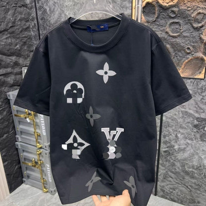【#A585】Men's Crew Neck Short Sleeve T-Shirt With 3D Clover Print, Loose Breathable Casual Tee