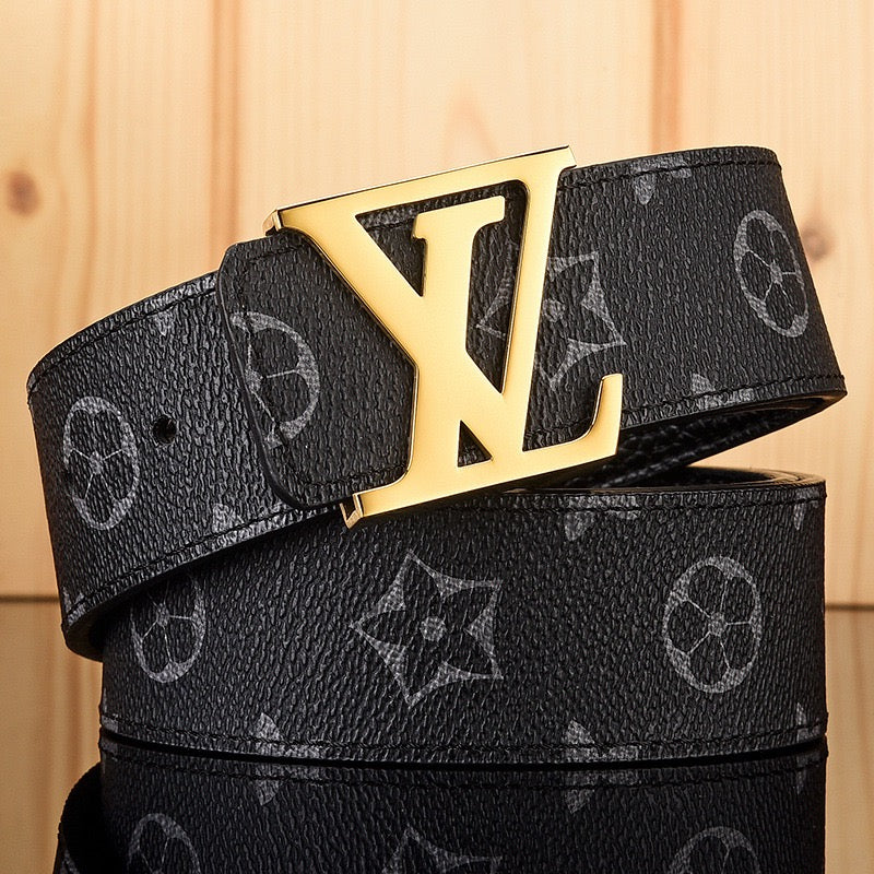 【#A587】Men's Leather Belt With Classic Letter Metal Buckle, Vintage Check & Floral Print Waist Strap For Business Daily