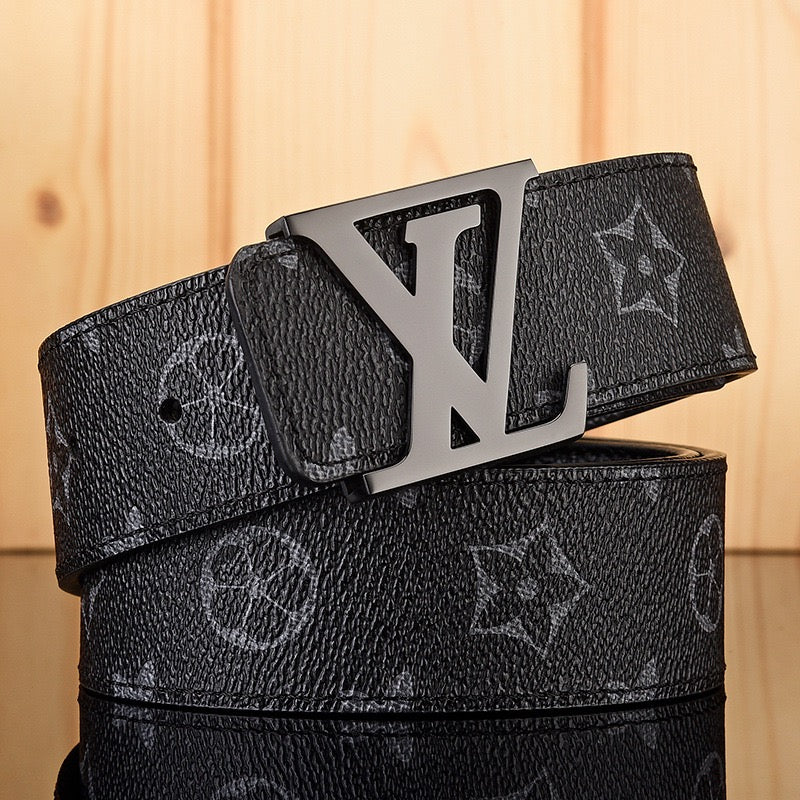 【#A587】Men's Leather Belt With Classic Letter Metal Buckle, Vintage Check & Floral Print Waist Strap For Business Daily