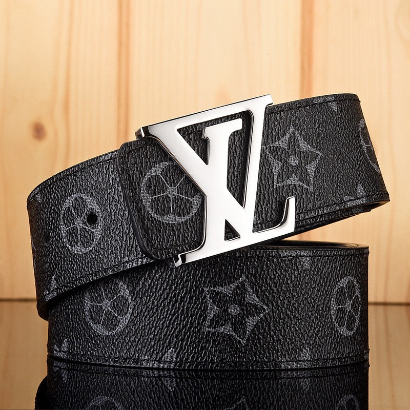 【#A587】Men's Leather Belt With Classic Letter Metal Buckle, Vintage Check & Floral Print Waist Strap For Business Daily