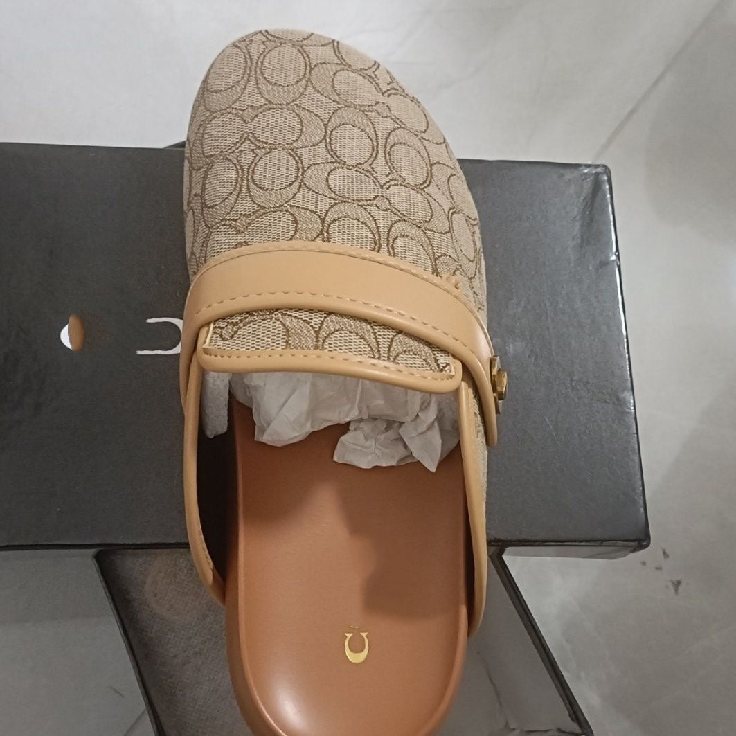 【#A589】Women's Vintage Printed Mule Slippers, Flat Strap Buckle Slip On Loafer Slide Sandals