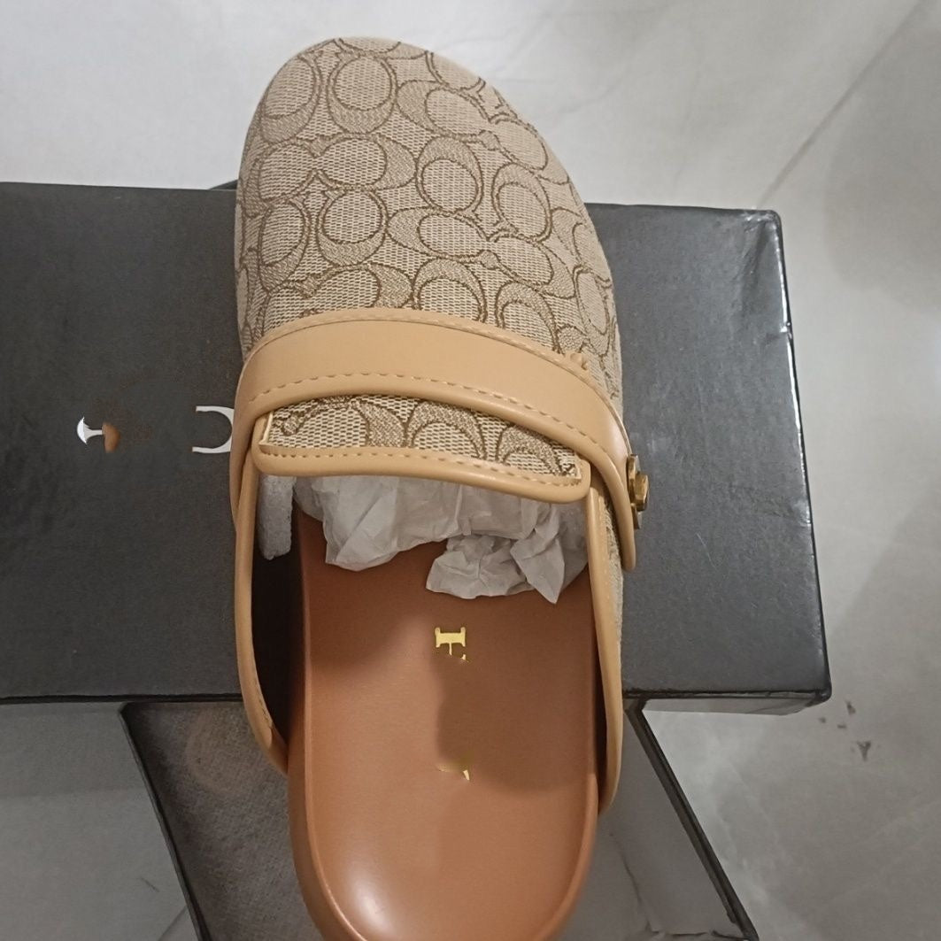 【#A589】Women's Vintage Printed Mule Slippers, Flat Strap Buckle Slip On Loafer Slide Sandals