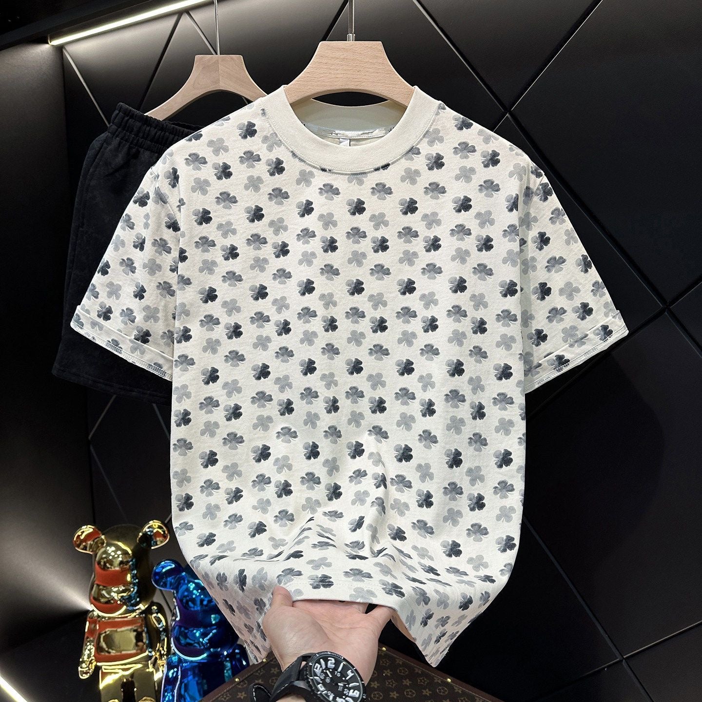 【#A597】Men Women Vintage Floral Print Crew Neck T-Shirt, Loose Casual Short Sleeve Top