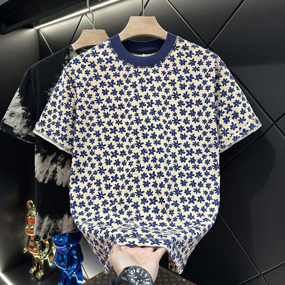 【#A597】Men Women Vintage Floral Print Crew Neck T-Shirt, Loose Casual Short Sleeve Top
