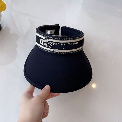 【#A600】Women's Wide Brim Sun Visor Hat With Contrast Letter Strap, Outdoor Cycling UV Protection Empty Top Cap
