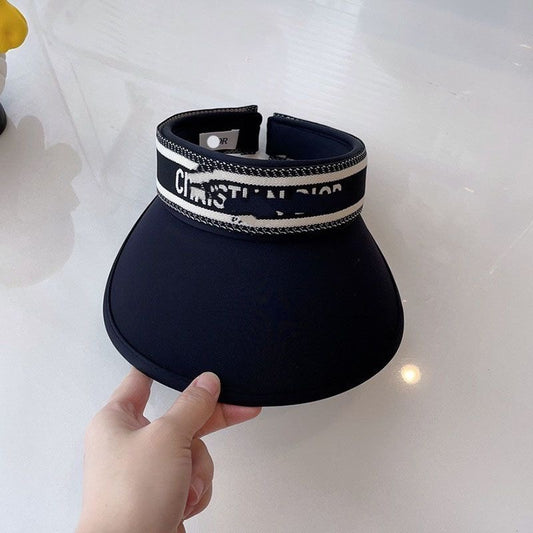 【#A600】Women's Wide Brim Sun Visor Hat With Contrast Letter Strap, Outdoor Cycling UV Protection Empty Top Cap